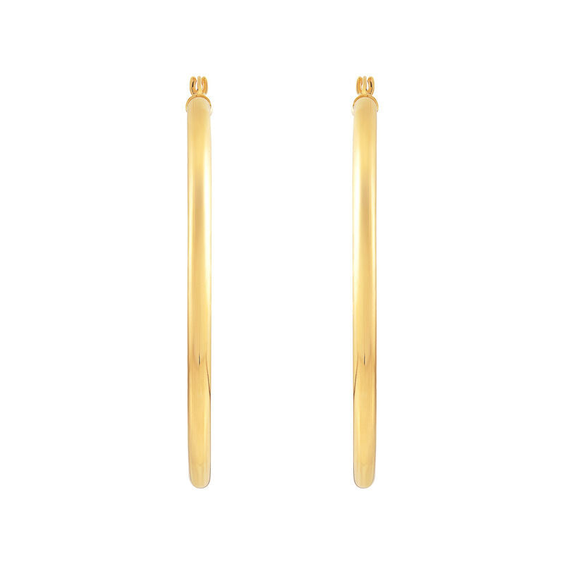 14K Yellow Gold Polished Round Tube Large  Hoop Earrings