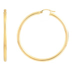 14K Yellow Gold Polished Round Tube Large  Hoop Earrings