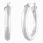 14K White Gold Polished Round Tube Small Hoop Earrings