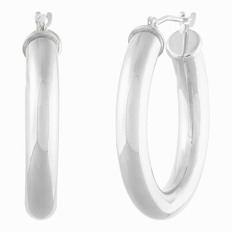 14K White Gold Polished Round Tube Small Hoop Earrings