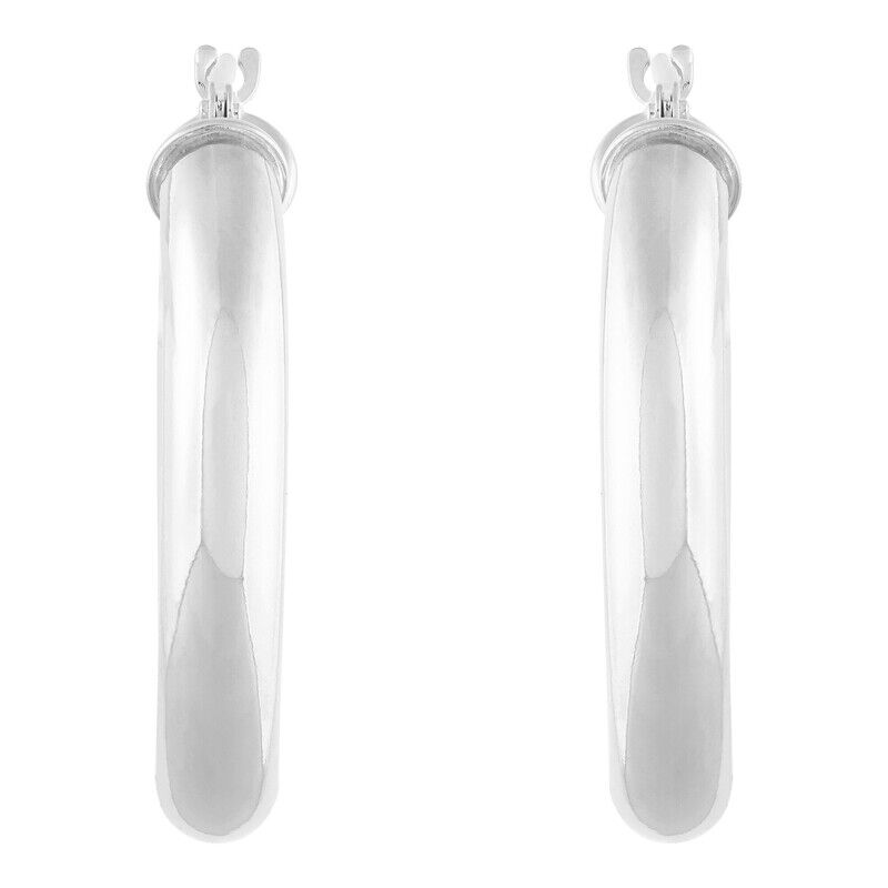 14K White Gold Polished Round Tube Small Hoop Earrings
