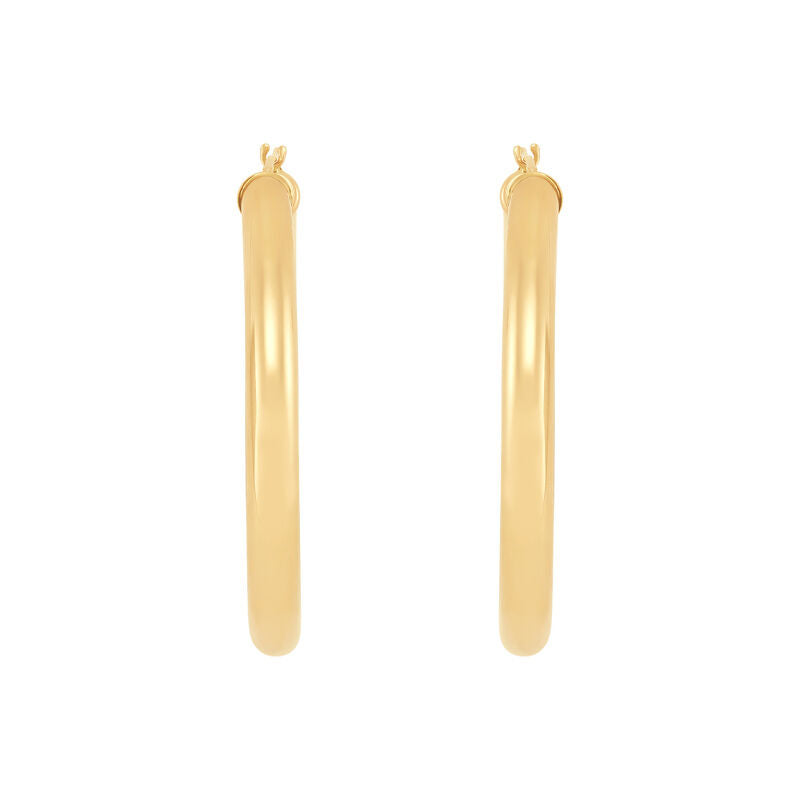 14K Yellow Gold Polished Round Tube Large Hoop Earrings