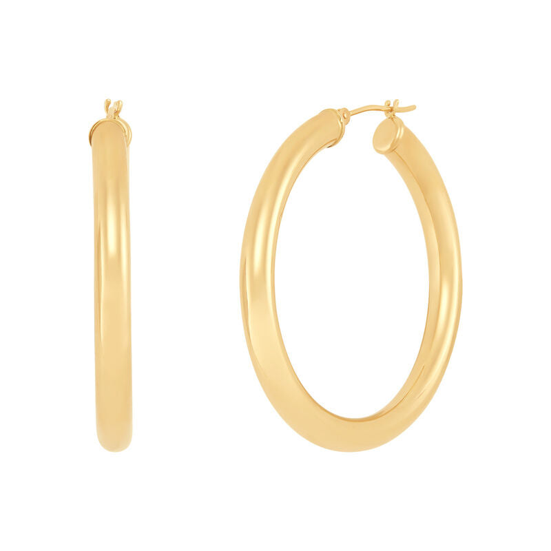 14K Yellow Gold Polished Round Tube Large Hoop Earrings