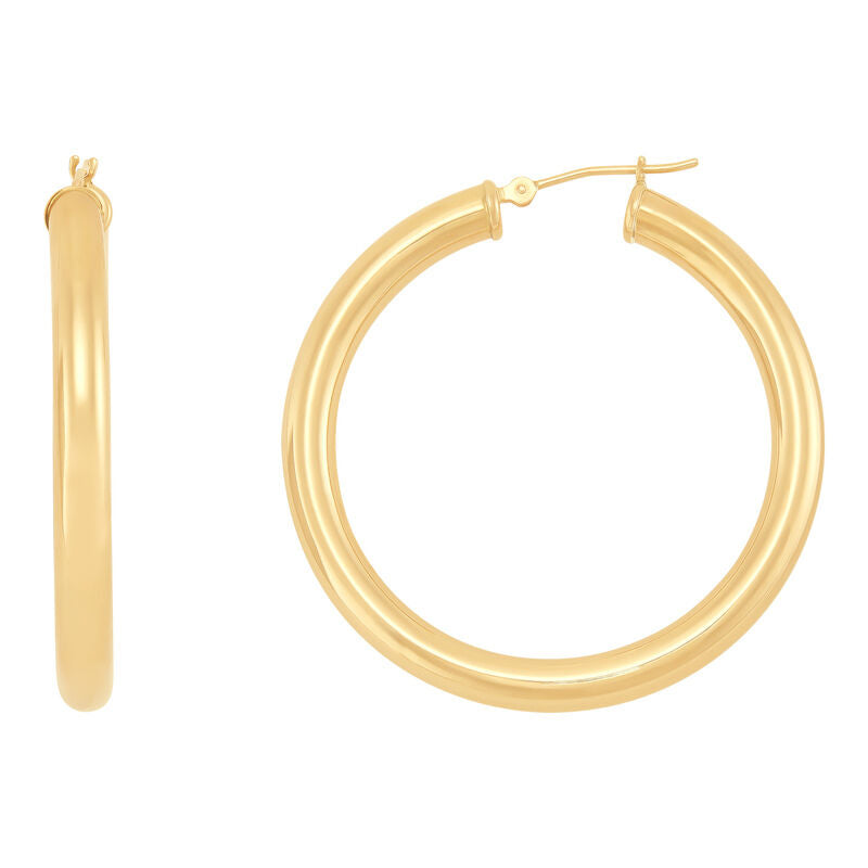 14K Yellow Gold Polished Round Tube Large Hoop Earrings