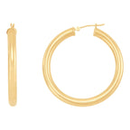 14K Yellow Gold Polished Round Tube Large Hoop Earrings