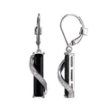 Lady's White Sterling Silver Black Agate Cz Dangle Earrings