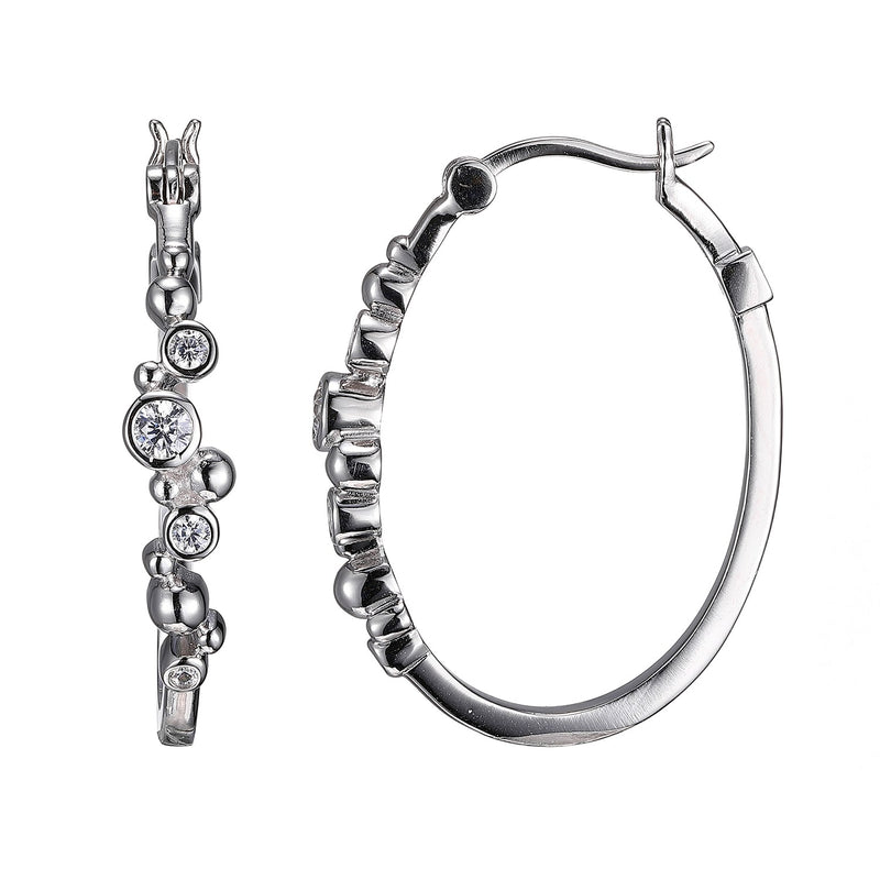 Lady's White Sterling Silver Medium Bubbles Hoop Earrings