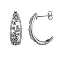 Lady's White Sterling Silver Medium Bubbles CZ Hoop Earrings