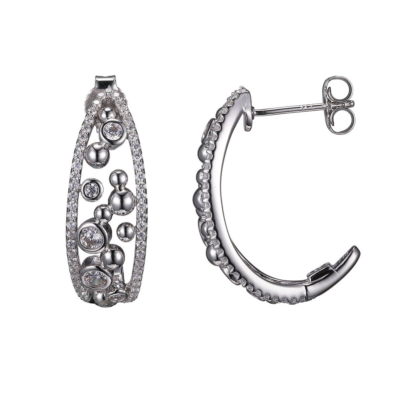 Lady's White Sterling Silver Medium Bubbles CZ Hoop Earrings