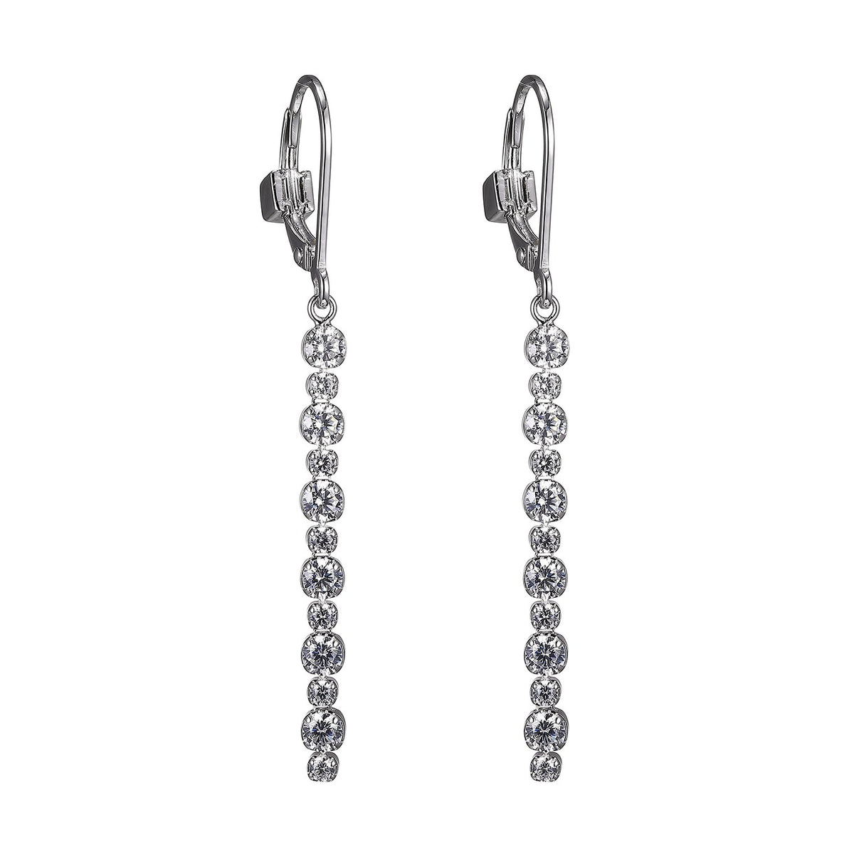 Lady's White Sterling Silver Cz Long Dangle Earrings