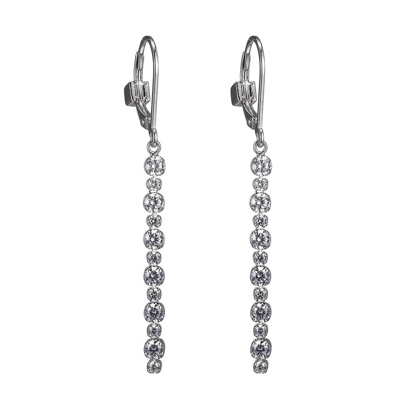 Lady's White Sterling Silver Cz Long Dangle Earrings