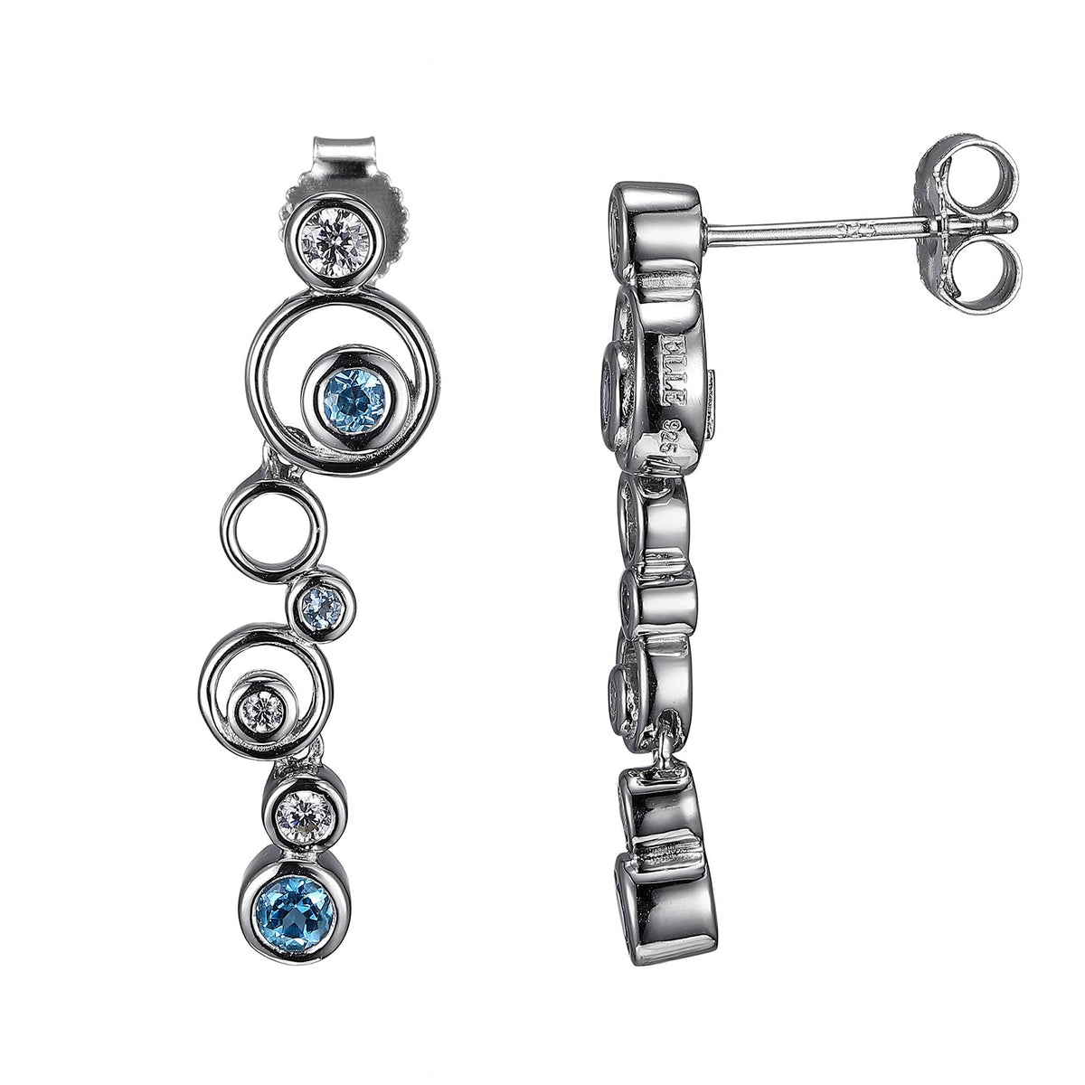 Lady's White Sterling Silver Blue Topaz Drop Earrings