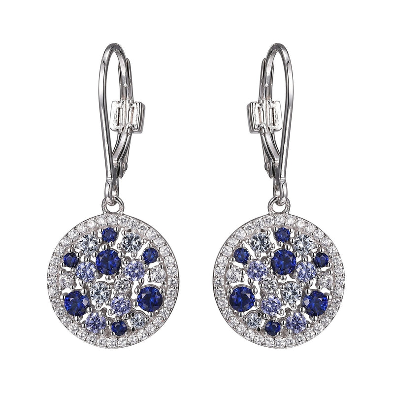 Lady's White Sterling Silver Blue Stones Dangle Earrings