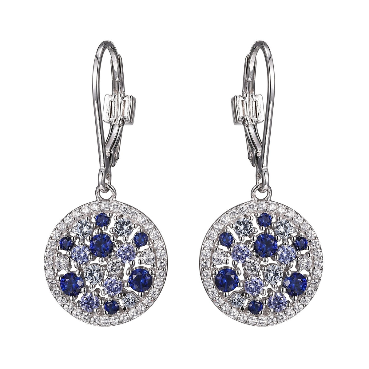 Lady's White Sterling Silver Blue Stones Dangle Earrings