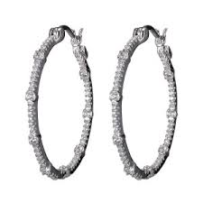 Lady's Yellow Sterling Silver  Cz Medium Hoop Earrings