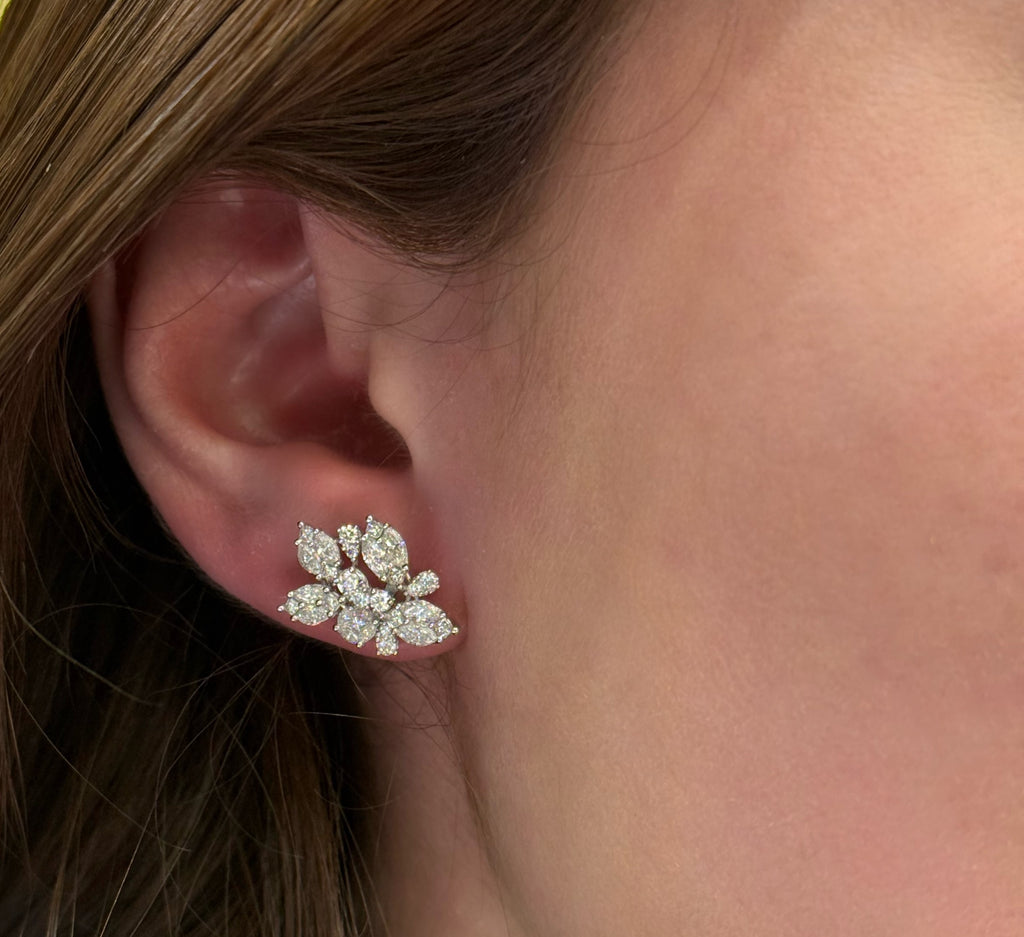 14K White Gold Floral Diamond Composite Earrings