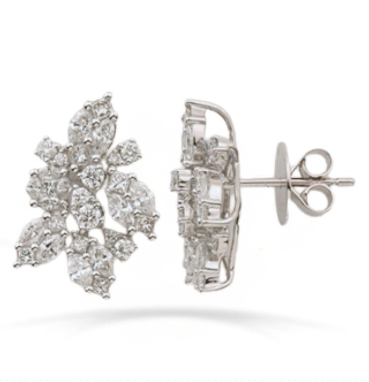 14K White Gold Floral Diamond Composite Earrings