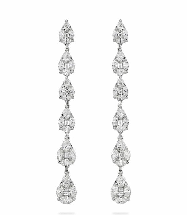 14K White Gold Diamond Drop Earrings