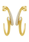 14K Yellow Gold Push Back Diamond J-Hoop Earrings