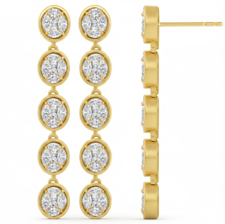 18K Gold Multi-Shape Diamond Drop Earrings