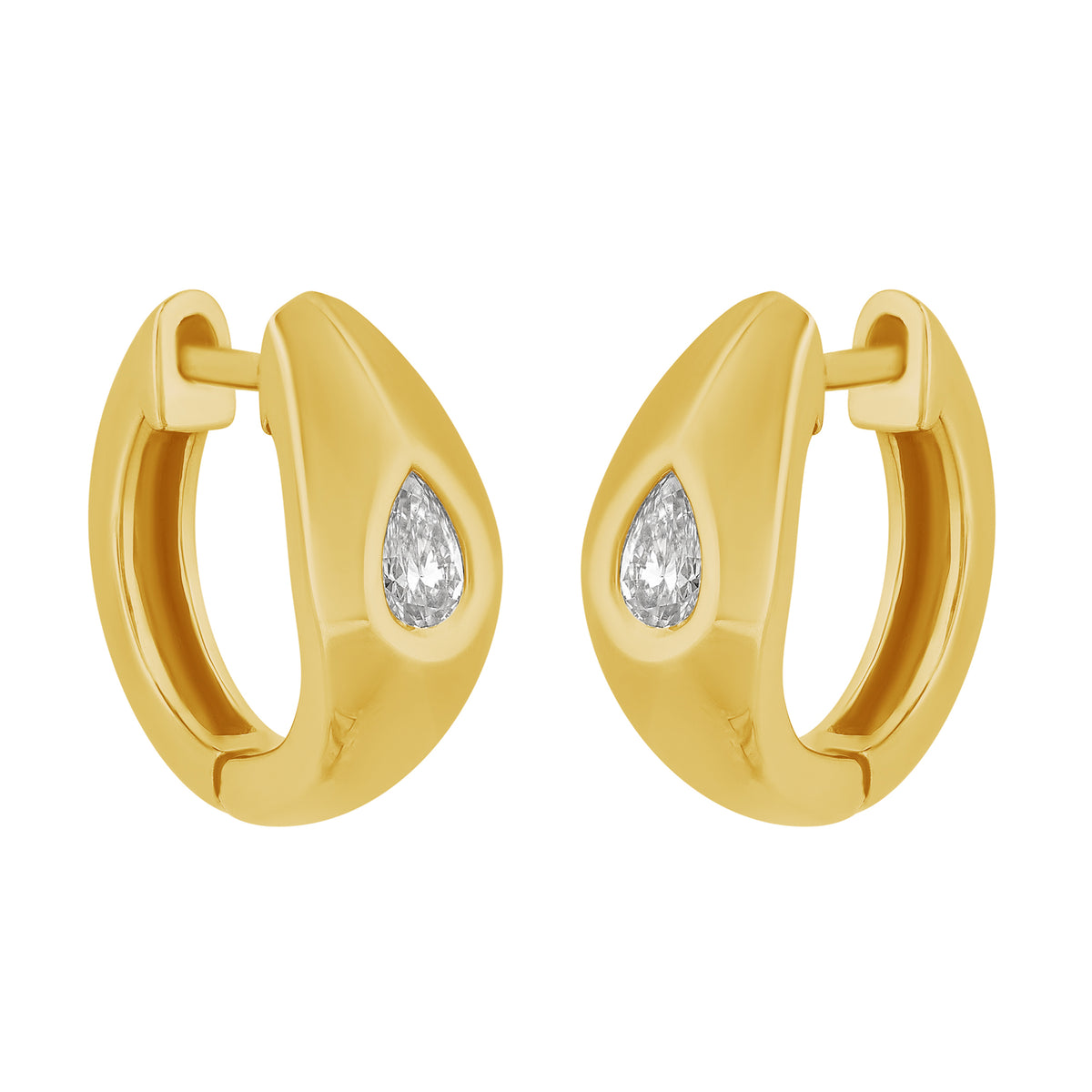 14K Yellow Gold Huggie Hoops with Marquise Diamonds
