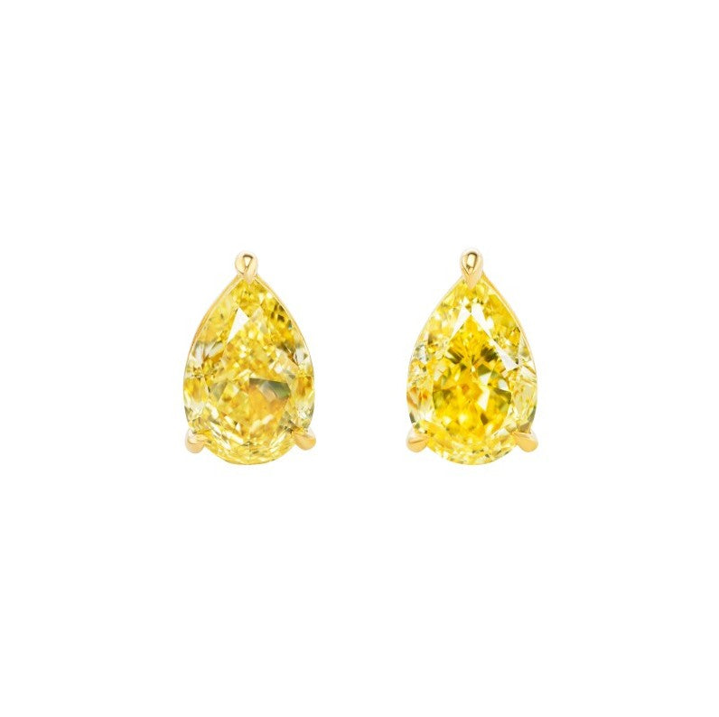 18K Gold Fancy Yellow Pear Cut Diamond Stud Earrings