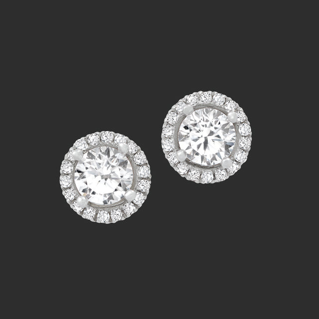 14K White Gold Halo Stud Earrings
