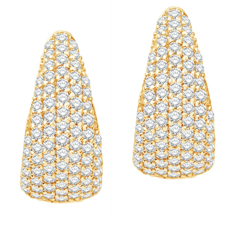 14K Yellow Gold Pave Diamond Small Hoop Earrings