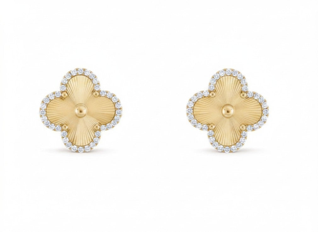 14K Yellow Gold Diamond Clover Earrings