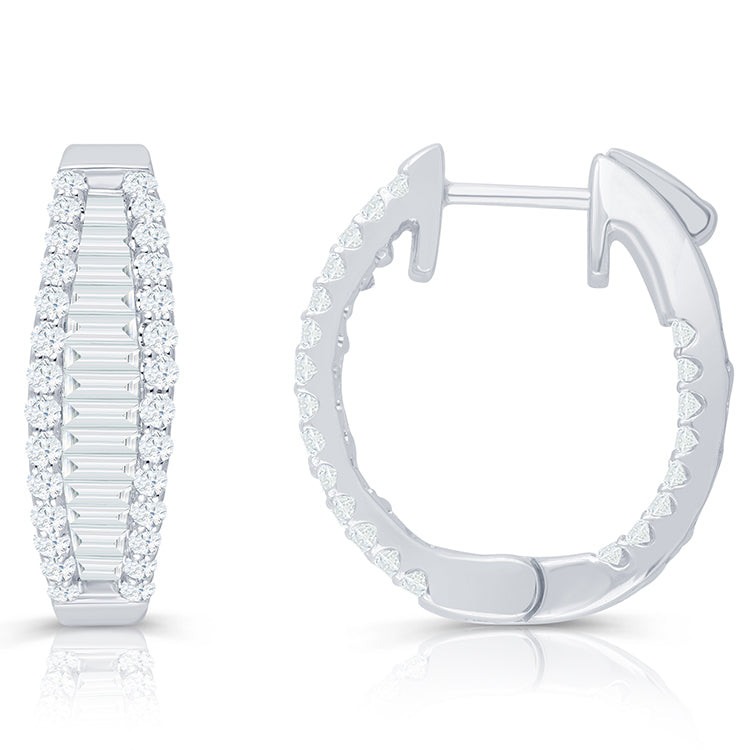 14K White Gold Diamond Hoop Earrings