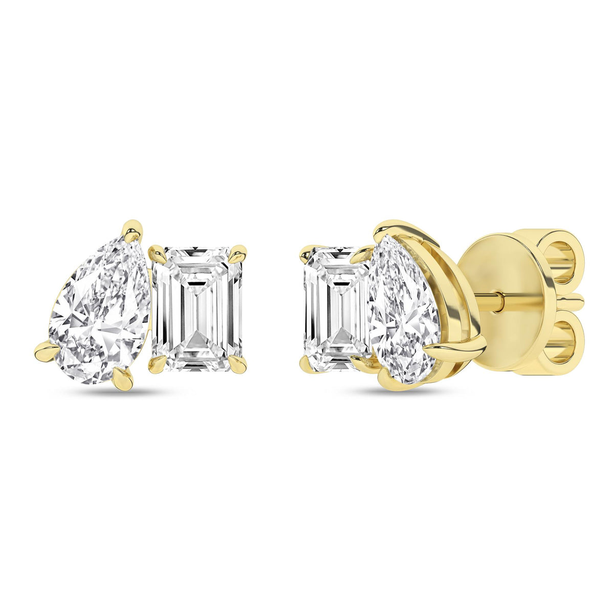 14K Yellow Gold Two Stone Lab Grown Diamond Earrings