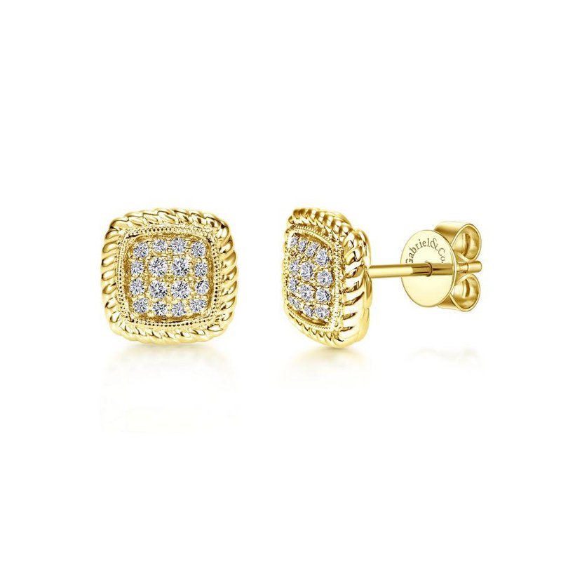 14K Yellow Gold Button Diamond Earrings