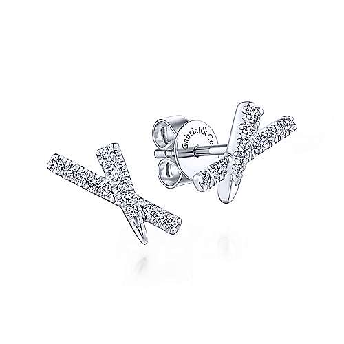 Lady's White 14 Karat Diamond X Stud Earrings