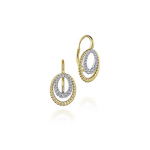 14K Two Tone Twisted Oval Diamond Drop Earrings