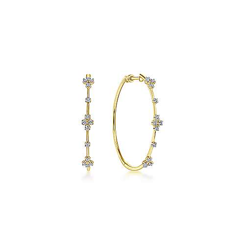 14K Yellow Gold Diamond Hoop Earrings