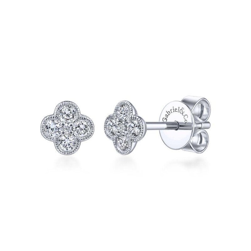 Lady's White 14 Karat Flower Stud Earrings
