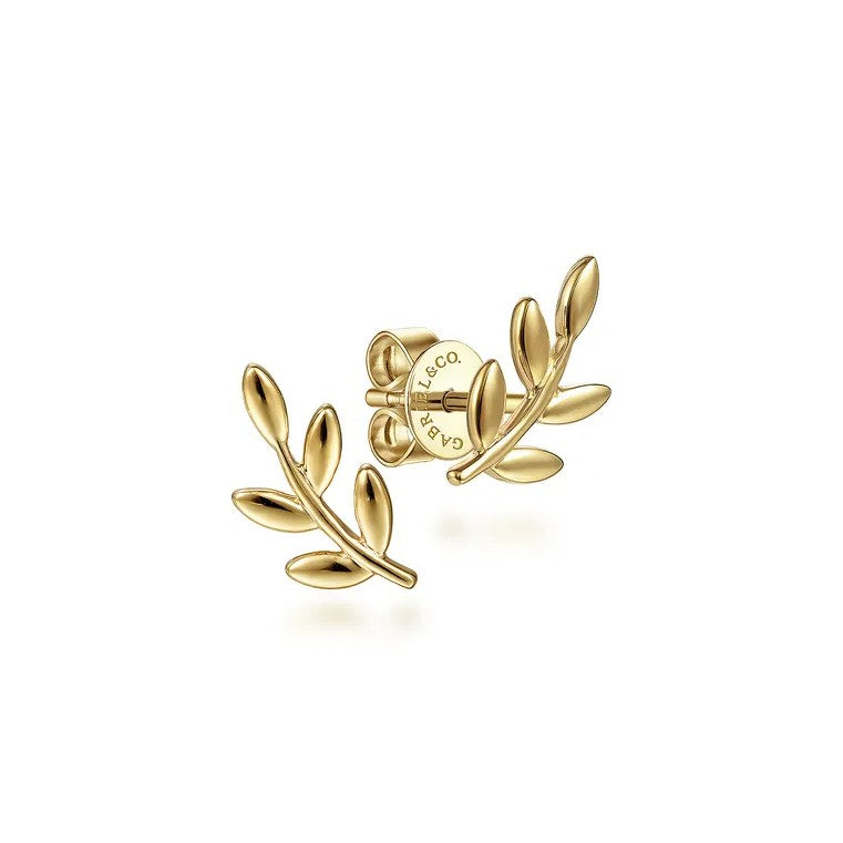 14K Gold Leaf Crawler Stud Earrings