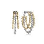 Two Tone 14K White & Yellow Gold Diamond Hoop Earrings
