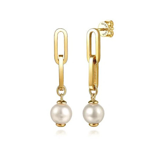 14K Yellow Gold Pearl Drop Earrings