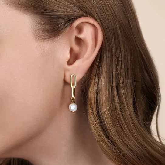 14K Yellow Gold Pearl Drop Earrings