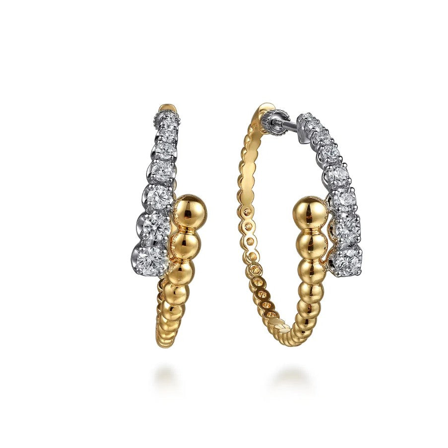 14K White & Yellow Gold Bujukan Graduating Bypass Diamond Hoop Earrings