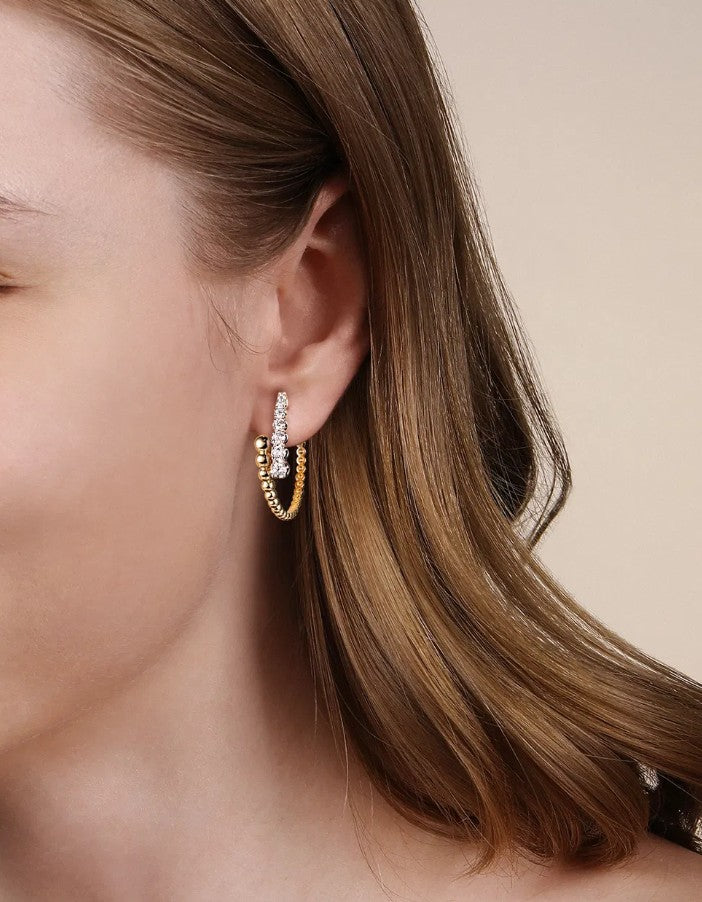 14K White & Yellow Gold Bujukan Graduating Bypass Diamond Hoop Earrings