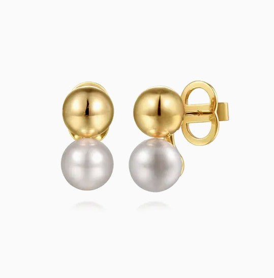 14K Yellow Gold Bujukan Cultured Pearl Stud Earrings