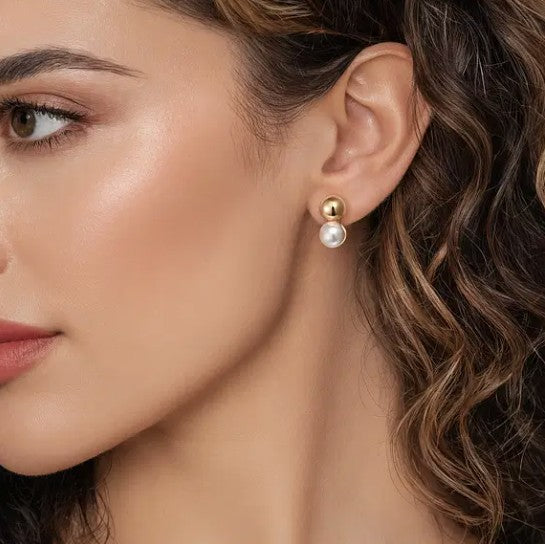 14K Yellow Gold Bujukan Cultured Pearl Stud Earrings
