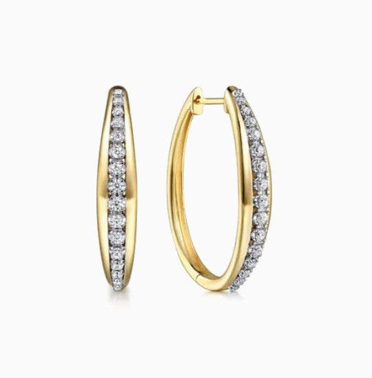 Two Tone 14K Yellow & White Gold Diamond Hoop Earrings