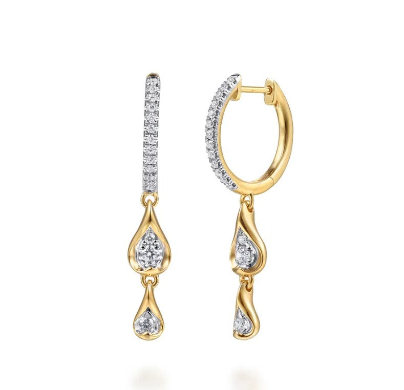 Two Tone 14K White & Yellow Gold Diamond Drop Earrings