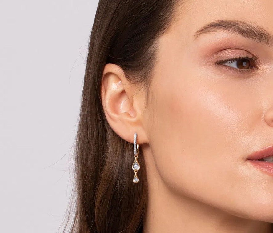 Two Tone 14K White & Yellow Gold Diamond Drop Earrings