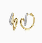 Two Tone 14K Yellow & White Gold Diamond Swirl Hoop Earrings