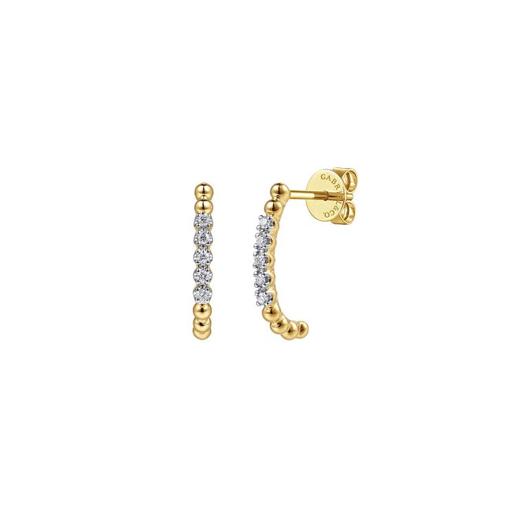 14K Yellow Gold Diamond J-Hoop Earrings