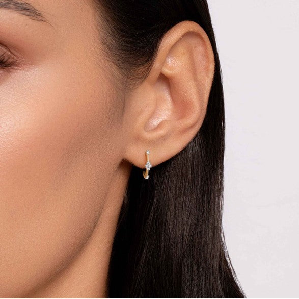 14K Yellow Gold J-Hoop Diamond Earrings